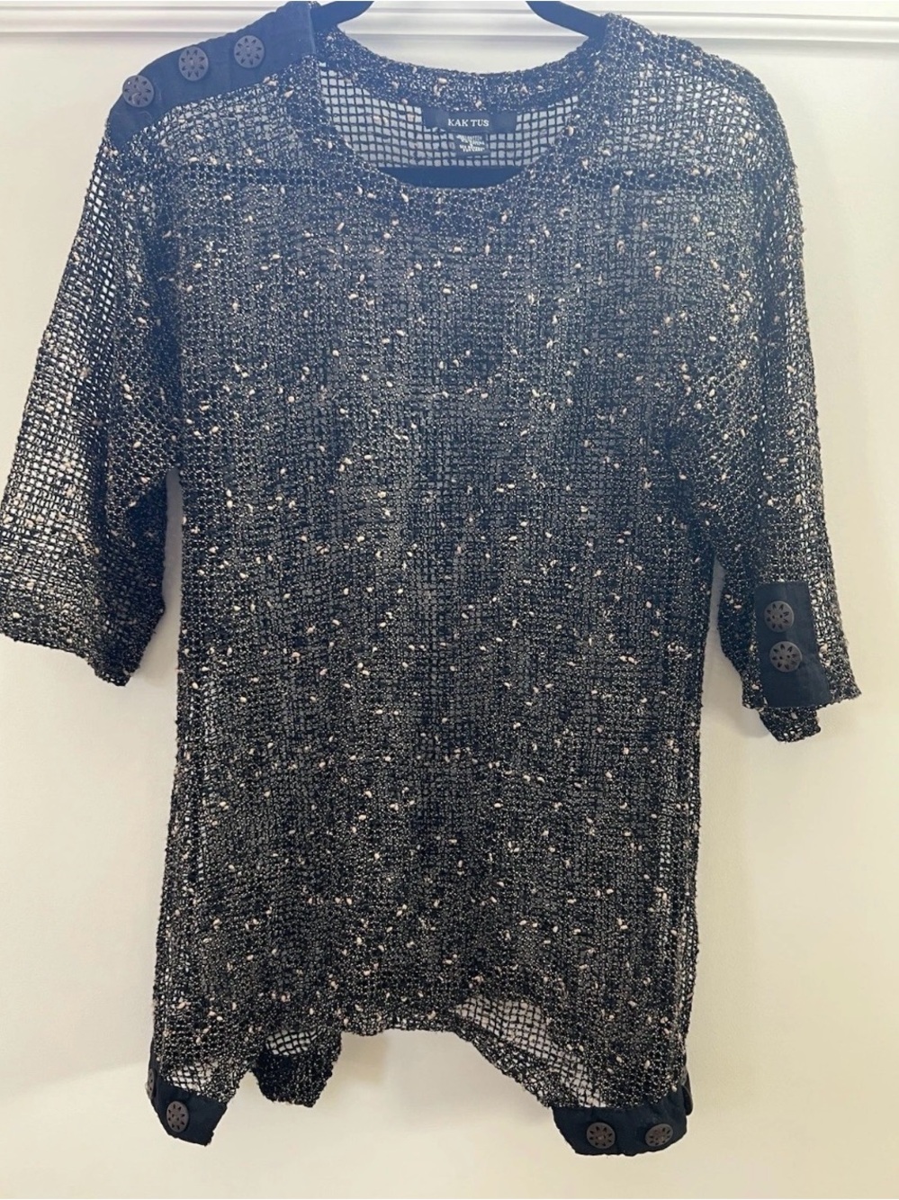 Kaktus Black Open-Knit with Cream Accent Top